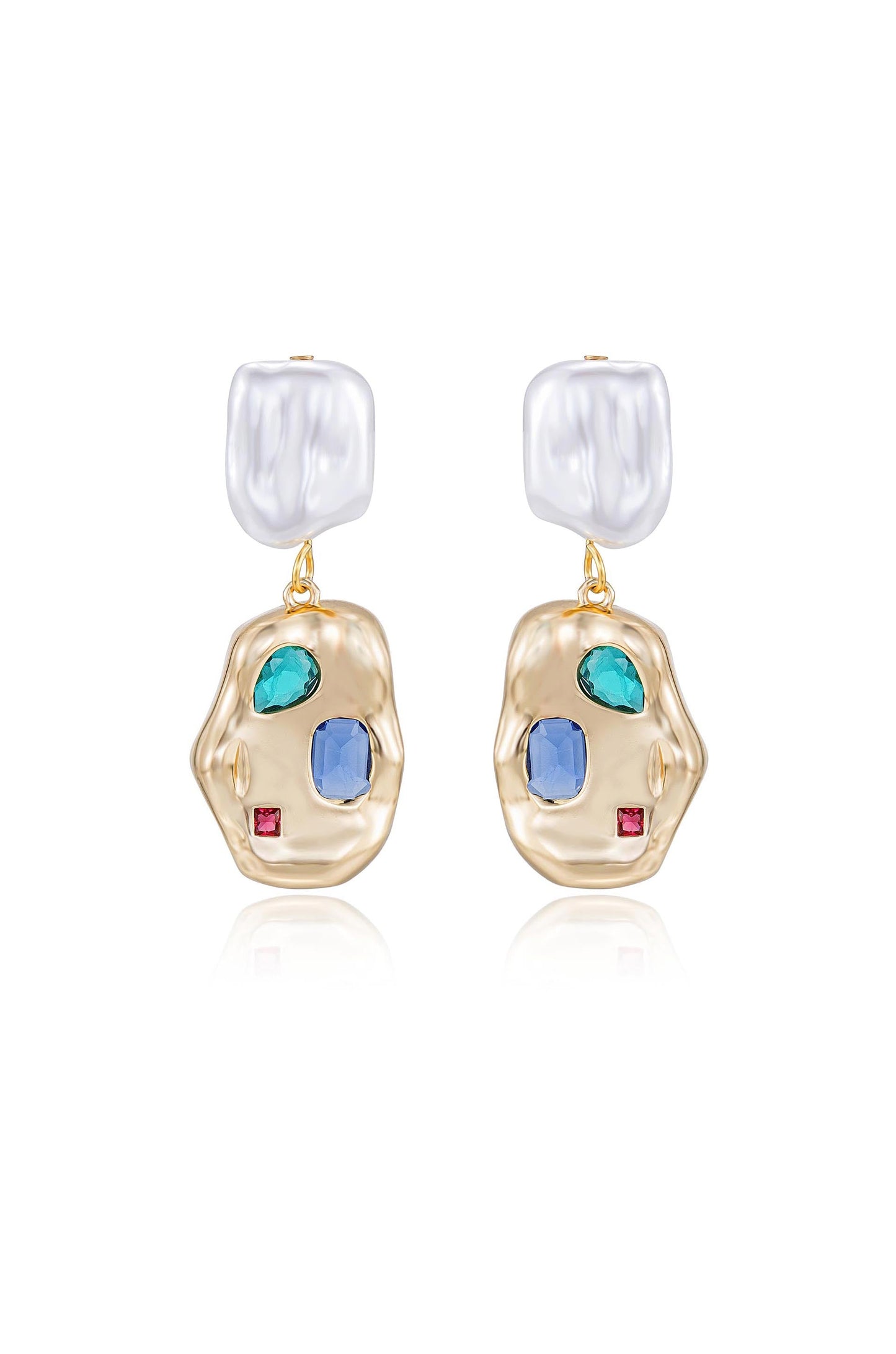Rainbow Crystal Nugget & Pearl Earrings