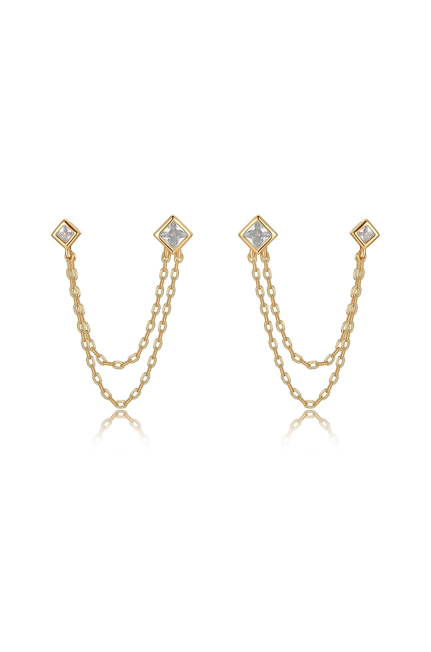 Double Piercing Diamond Shape Earrings