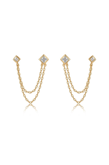 Double Piercing Diamond Shape Earrings