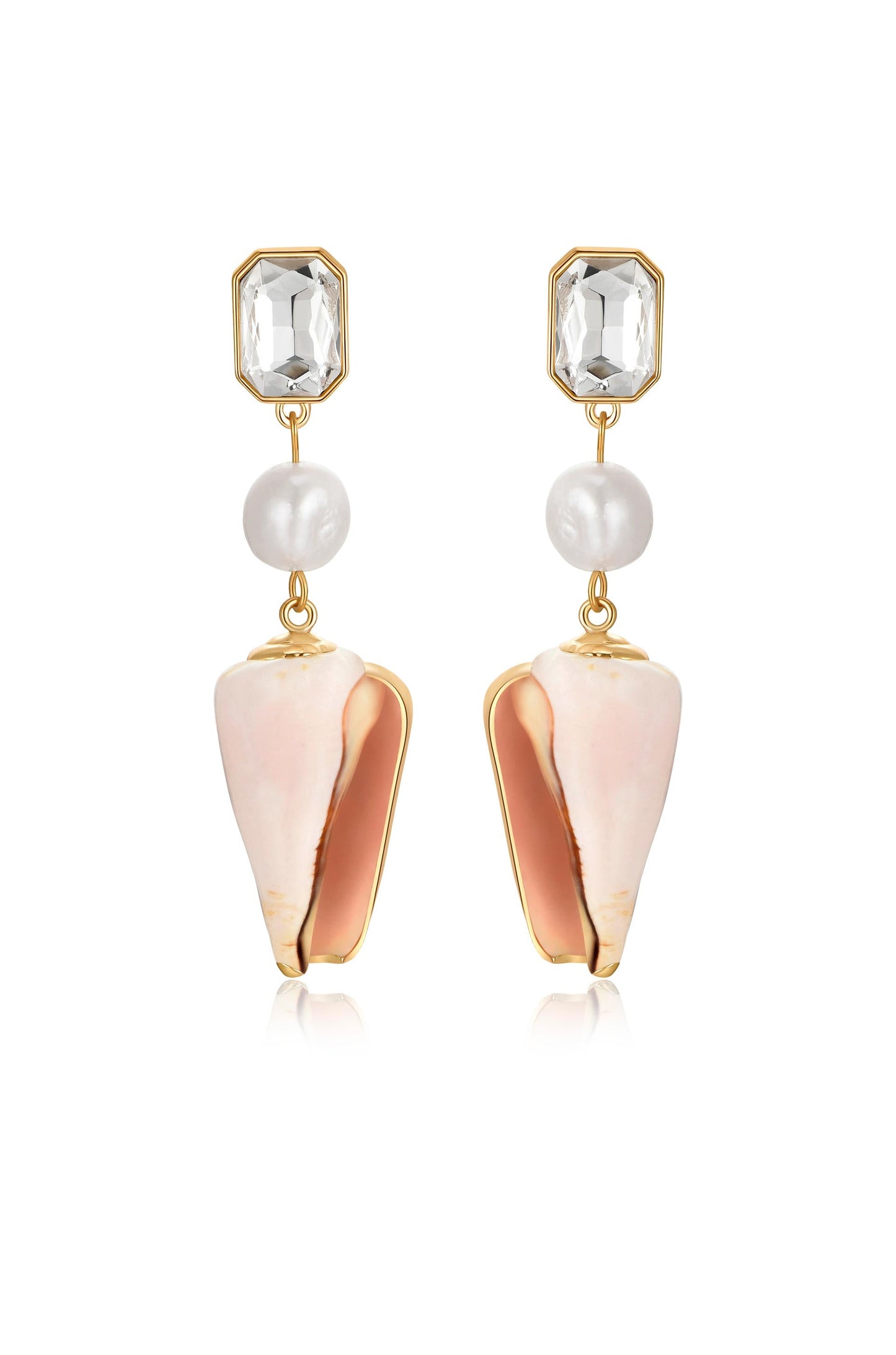 Golden Rimmed Shell Dangle Earrings