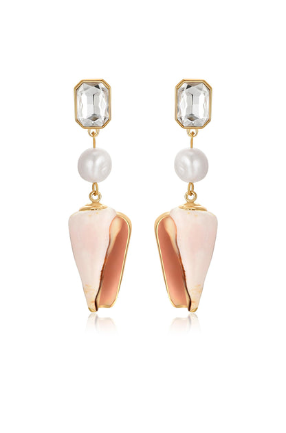 Golden Rimmed Shell Dangle Earrings