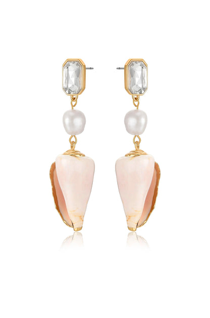 Golden Rimmed Shell Dangle Earrings