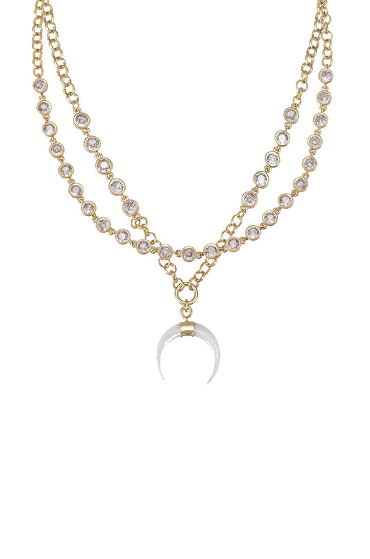 Crystal Dotted Horn Pendant Necklace Set