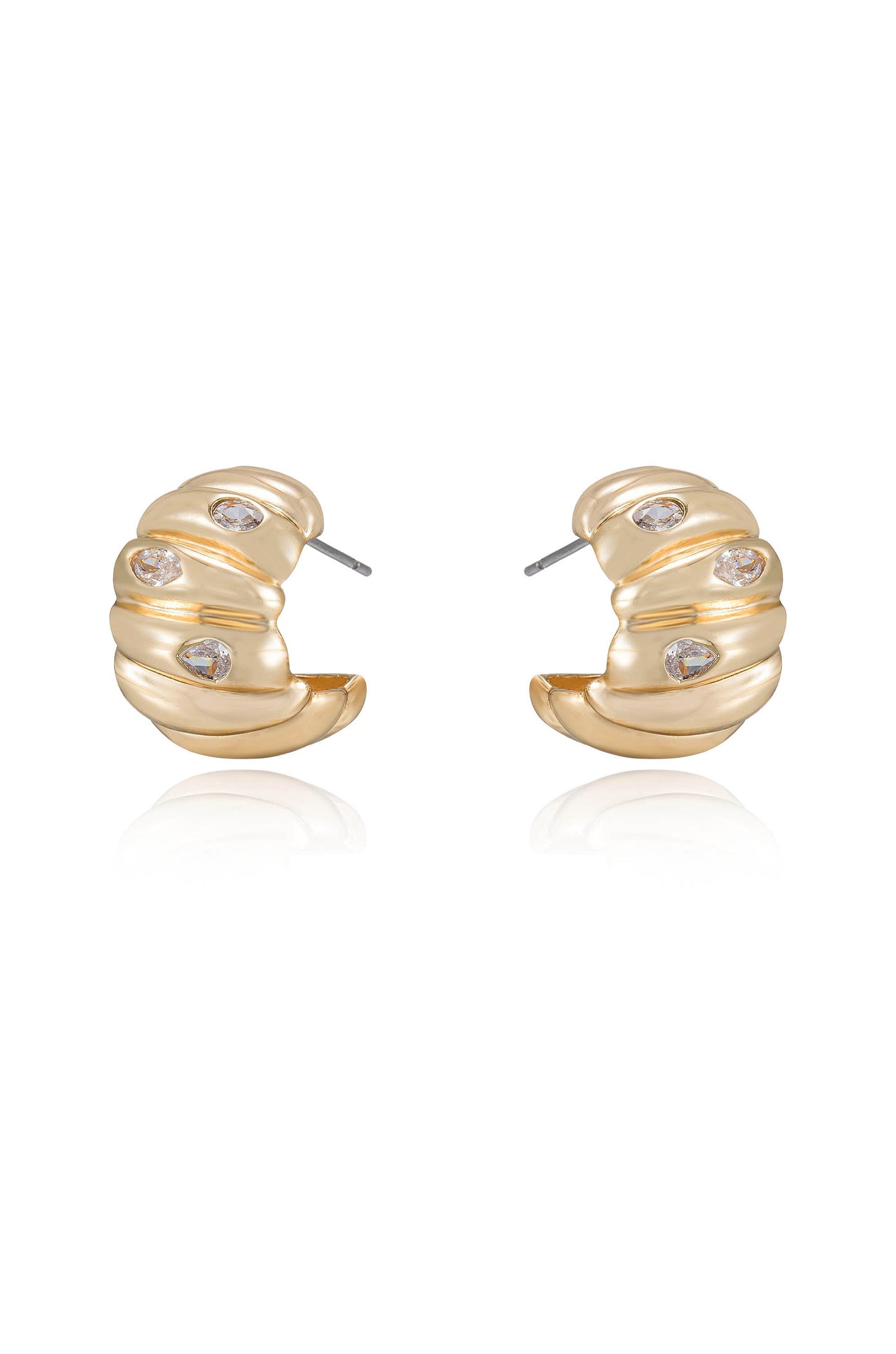 Bezel Crystal Crescent Huggie Hoops