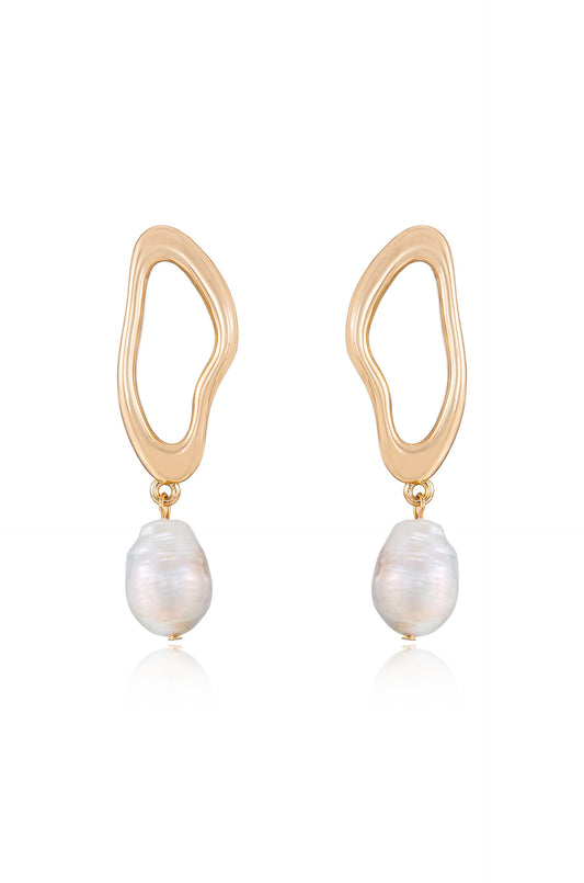 Open Circle Freshwater Pearl Earrings