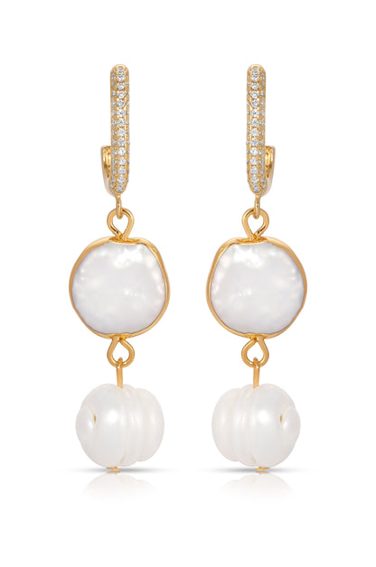 Dangling Freshwater Pearl Huggie Hoop Earrings