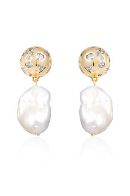 Bezel Ball Drop Pearl Earrings