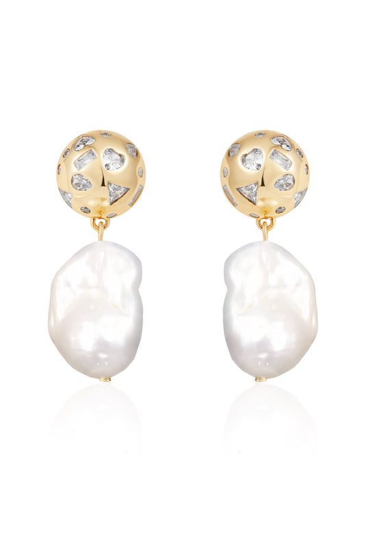 Bezel Ball Drop Pearl Earrings