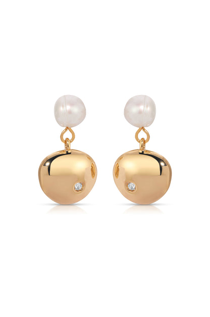 Small Pebble and Pearl Dangle Earrings