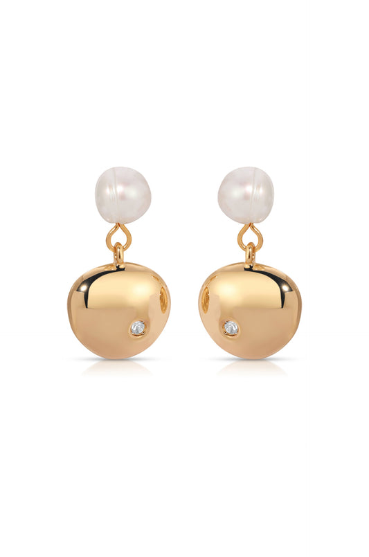 Small Pebble and Pearl Dangle Earrings