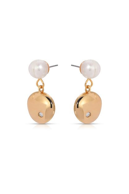 Small Pebble and Pearl Dangle Earrings