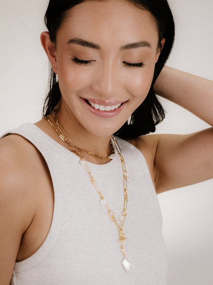 Deep Water Pearl Lariat Necklace