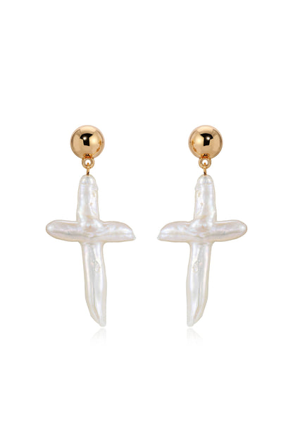 Organic Freshwater Pearl Cross Earrings