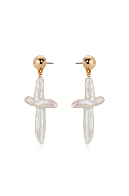 Organic Freshwater Pearl Cross Earrings