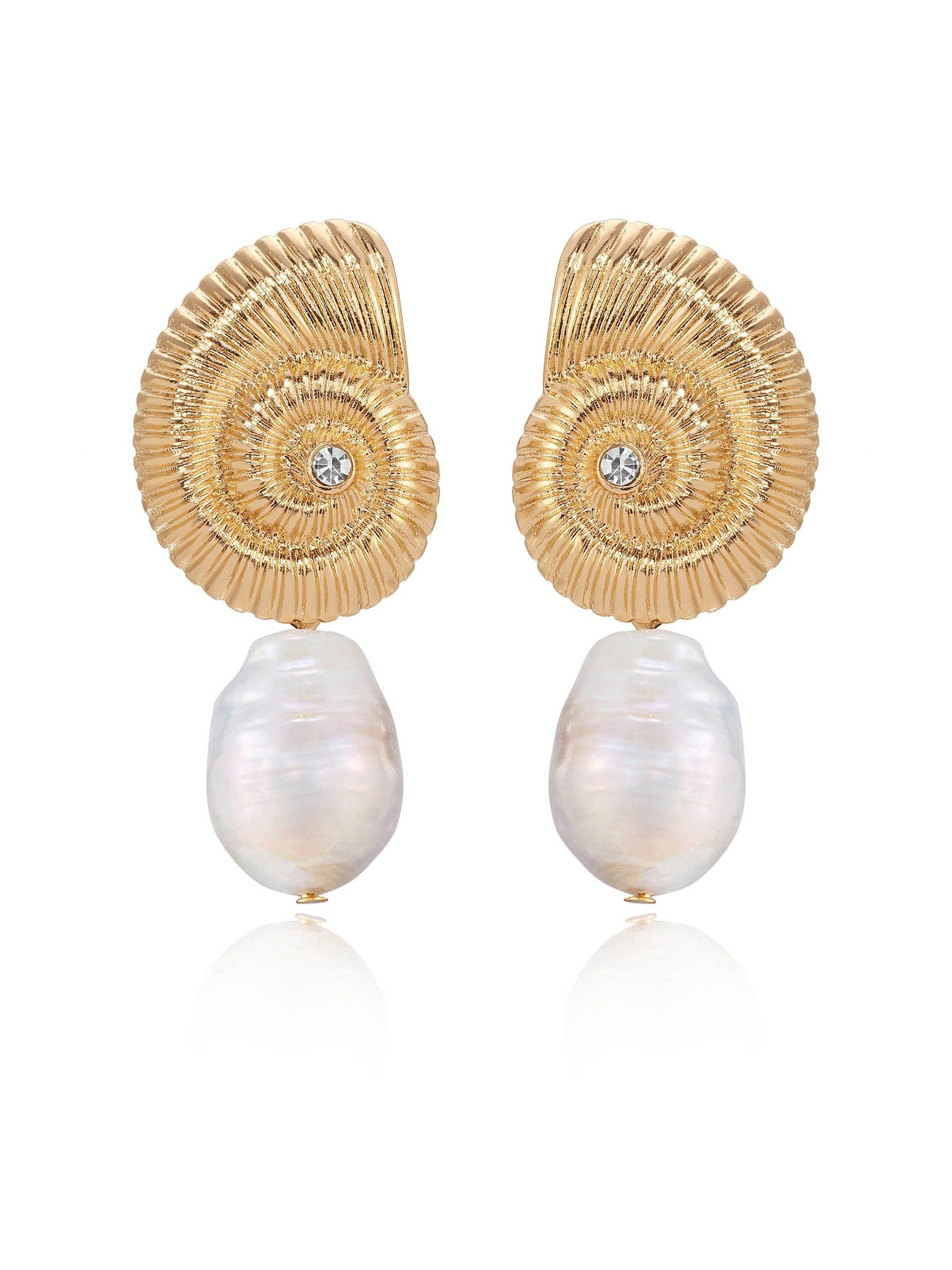 Nautilus Shell Freshwater Pearl Earrings