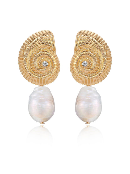 Nautilus Shell Freshwater Pearl Earrings
