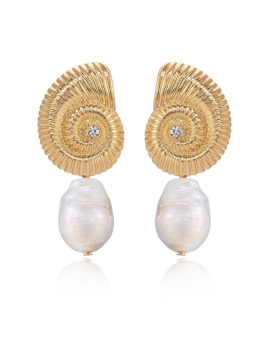 Nautilus Shell Freshwater Pearl Earrings