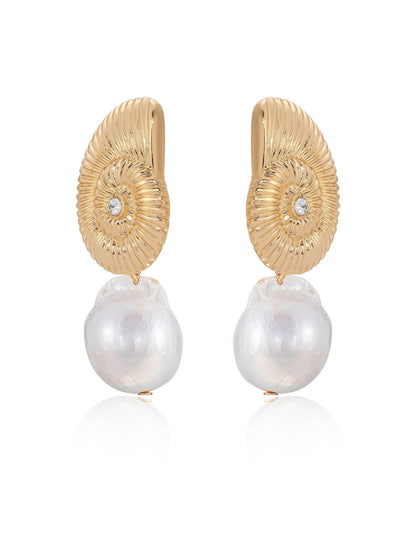 Nautilus Shell Freshwater Pearl Earrings