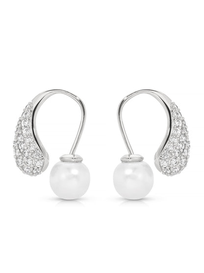 Hooked Pavé and Pearl Earrings