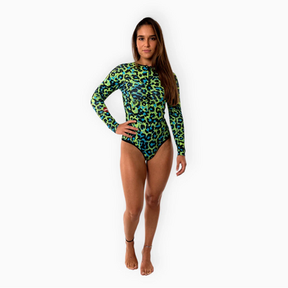 JANGLE Green Leopard Highercut Springsuit 2/2