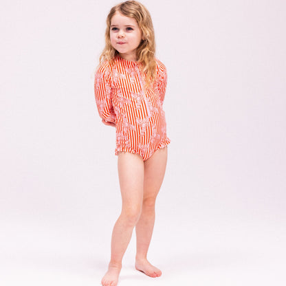 UV Swimsuit Girls With Long Sleeves - Red - Lobster Bay