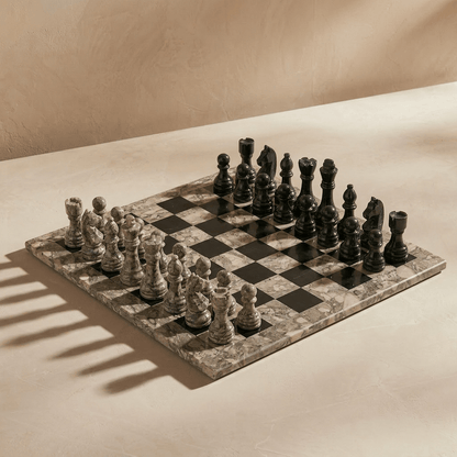 Marble Chess Set with Storage Case - Oceanic and Black