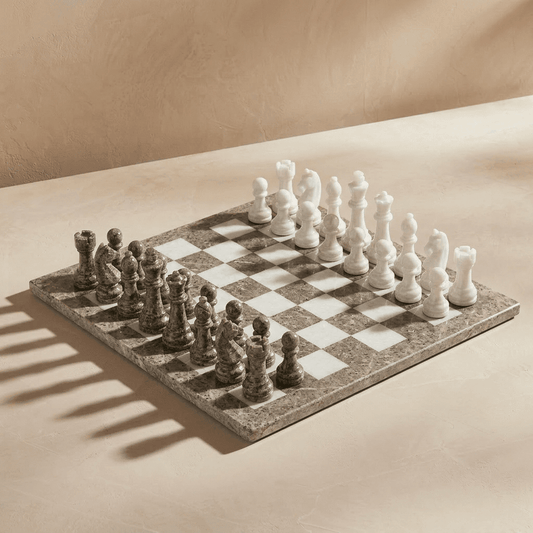 Marble Chess Set with Storage Case - Oceanic and White