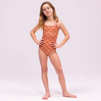 Swimsuit Girls - Brown - Palm Stripe