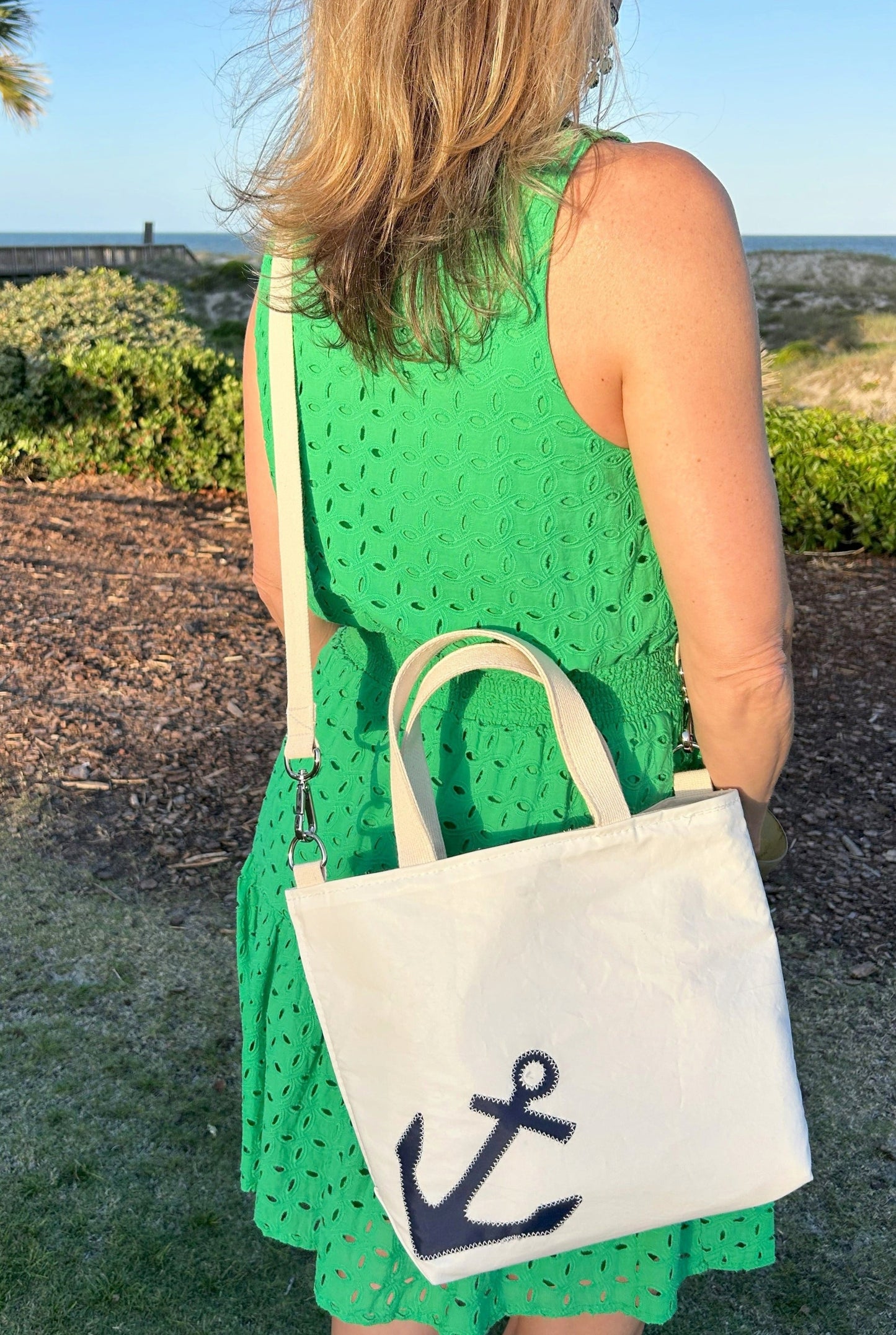 Navy Anchor Crossbody Tote