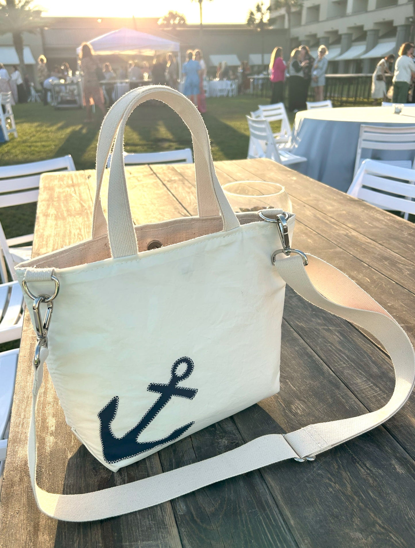 Navy Anchor Crossbody Tote