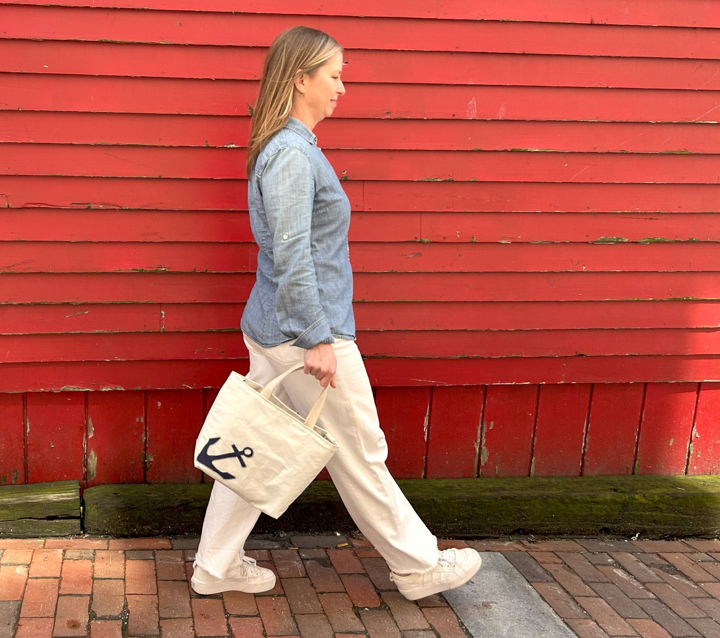 Navy Anchor Crossbody Tote