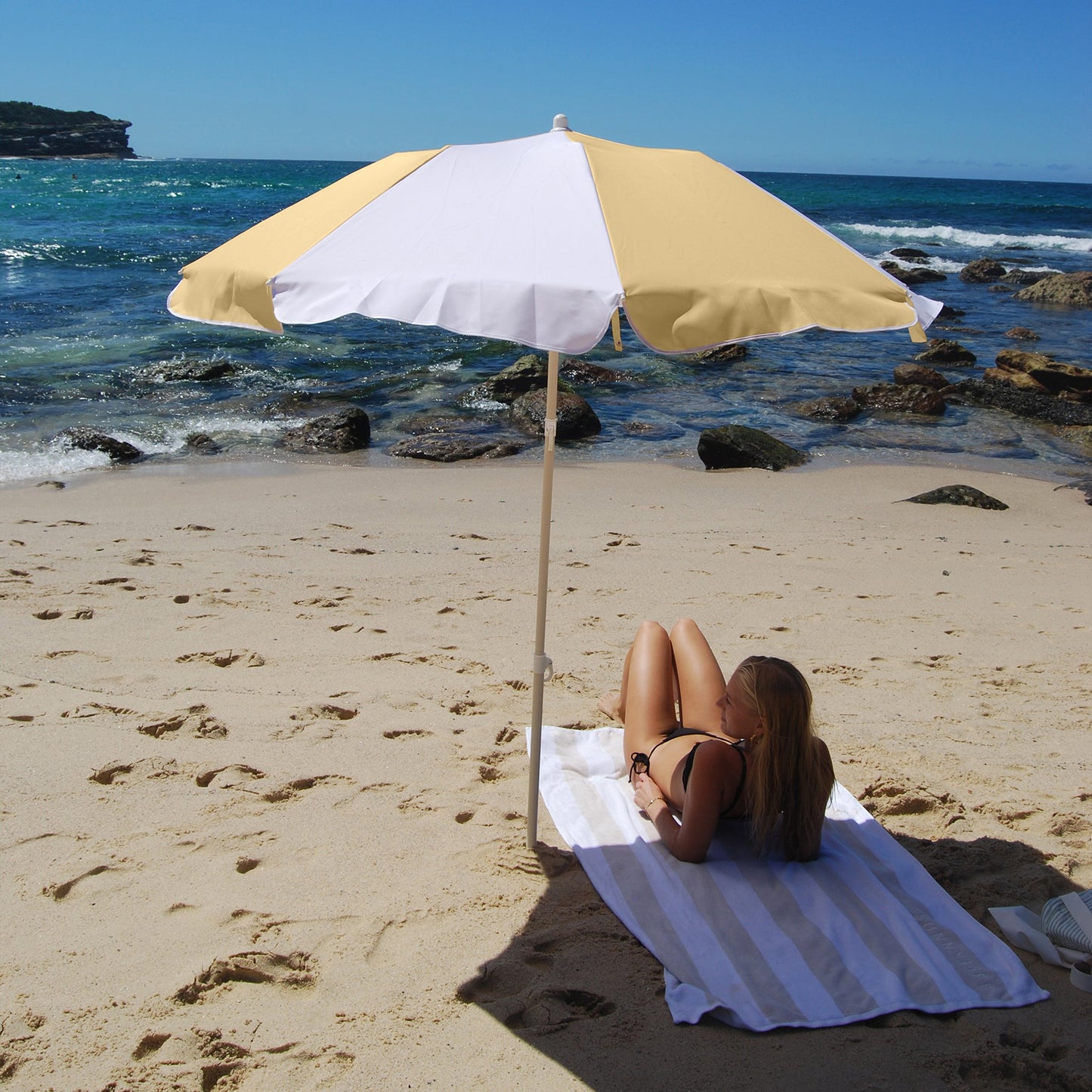 Compact Beach Umbrella - Butternut Stripe