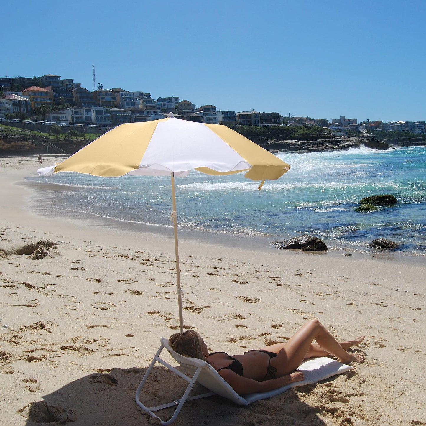 Compact Beach Umbrella - Butternut Stripe