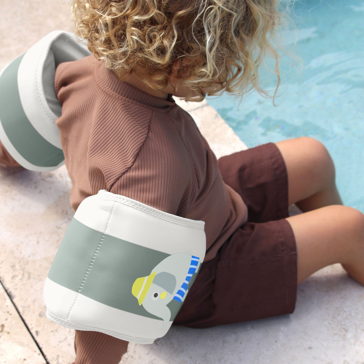 Kids Neoprene Arm Bands - Eli the Elephant Green Stripe