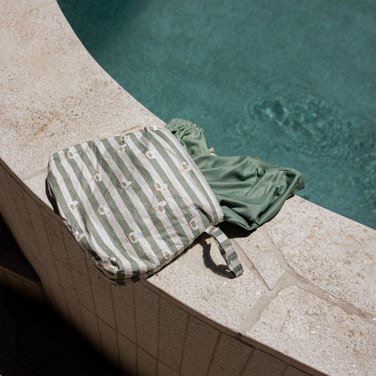 Kids Wet Bag - Sammy the Seagull Green Stripe