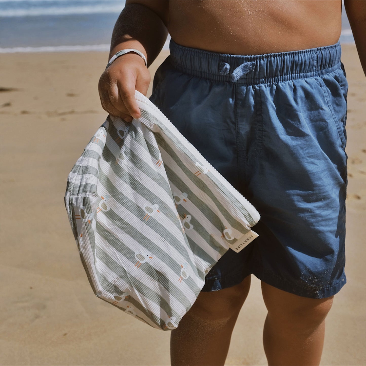 Kids Wet Bag - Sammy the Seagull Green Stripe