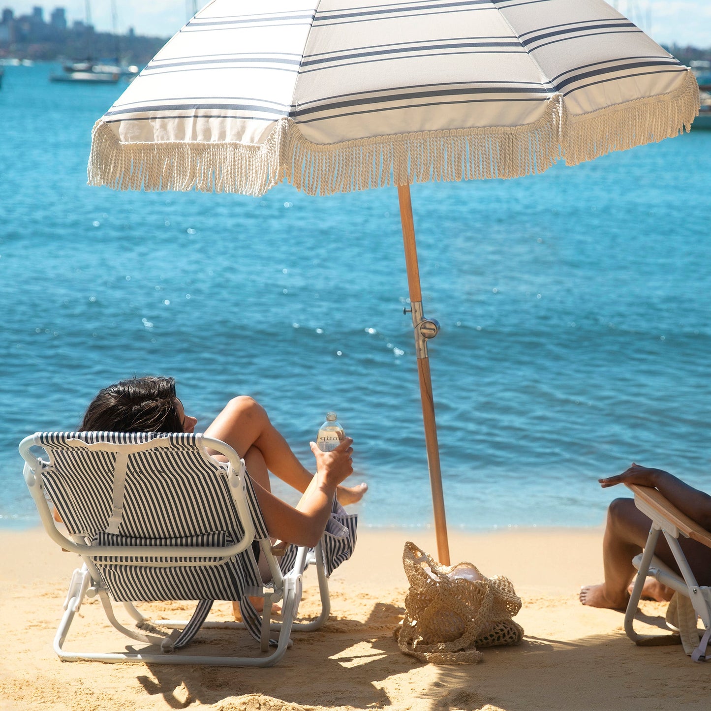 Deluxe Beach Chair - Navy Stripe