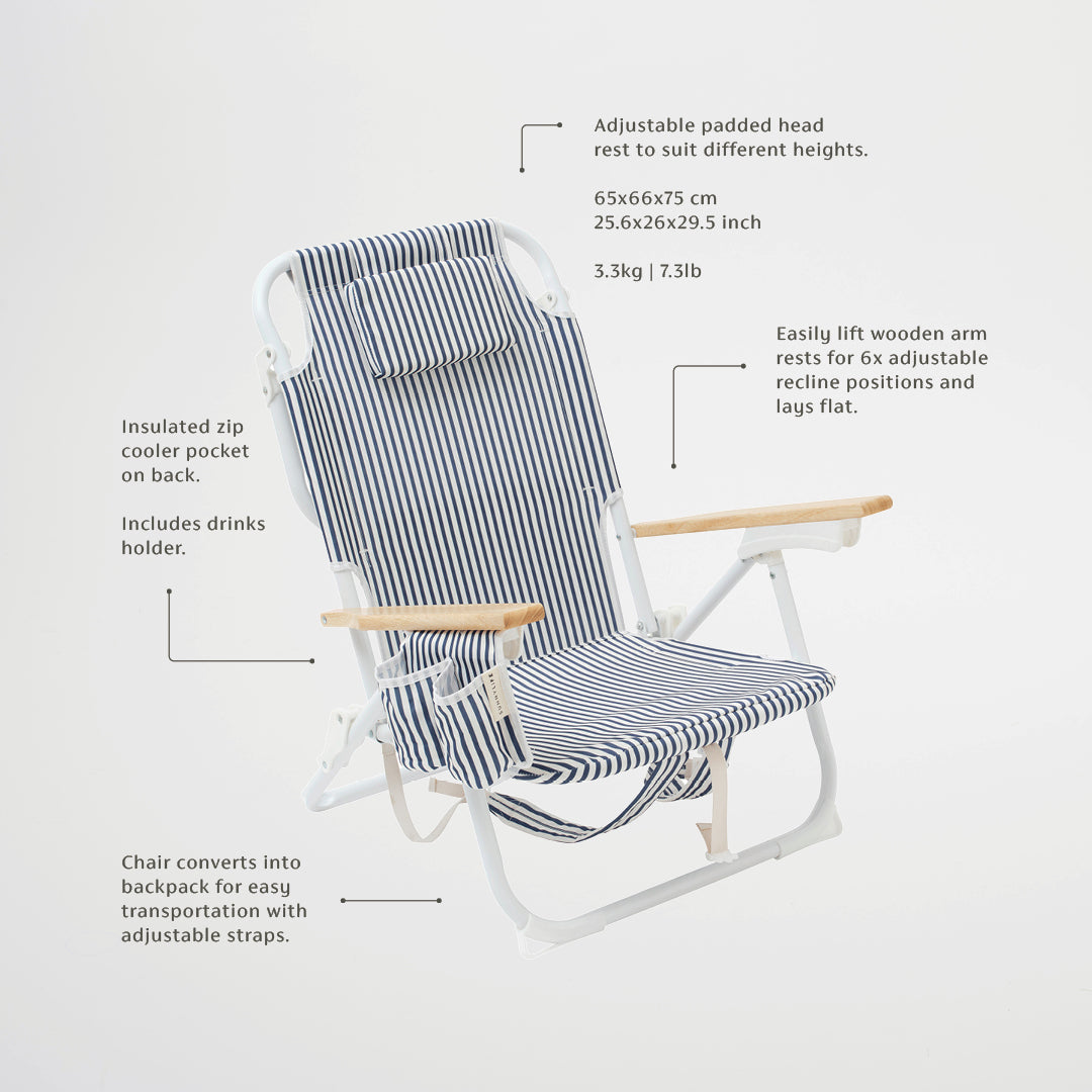 Luxe Beach Chair - Navy Stripe