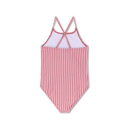 Swimsuit Girls - Red/White Striped - Daisy Flower