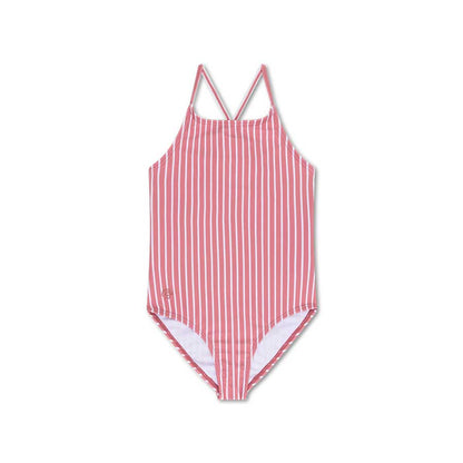 Swimsuit Girls - Red/White Striped - Daisy Flower