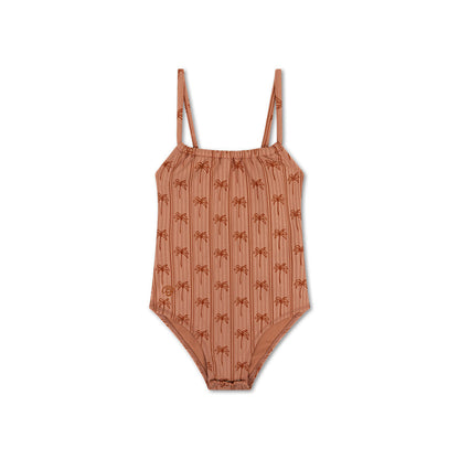 Swimsuit Girls - Brown - Palm Stripe