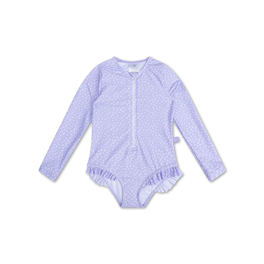 UV Swimsuit Girls With Long Sleeves - Lila - Leopard