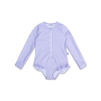 UV Swimsuit Girls With Long Sleeves - Lila - Leopard