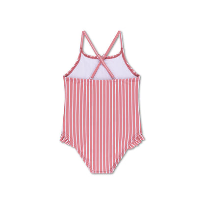 Swimsuit Girls - Red/White Striped - Daisy Flower