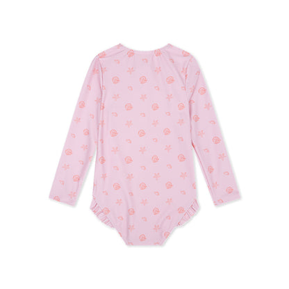 UV Swimsuit Girls With Long Sleeves - Pink - Shell Tastic