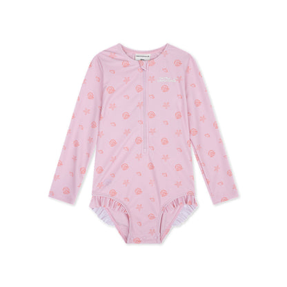 UV Swimsuit Girls With Long Sleeves - Pink - Shell Tastic