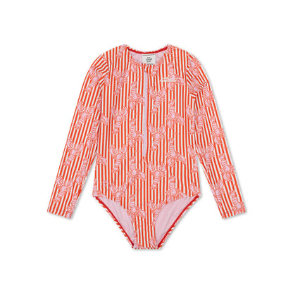 UV Swimsuit Girls With Long Sleeves - Red - Lobster Bay