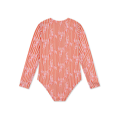 UV Swimsuit Girls With Long Sleeves - Red - Lobster Bay