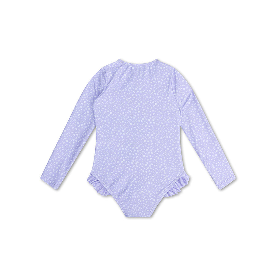 UV Swimsuit Girls With Long Sleeves - Lila - Leopard