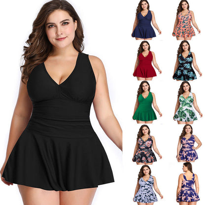 Plus Size Swimsuit European And American Belly Cover Solid Color
